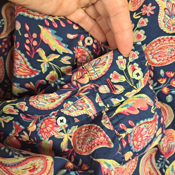 Talbots Women's Blue Pink Paisley Button Front Cotton Shirt Blouse Sz XL - Picture 5 of 10